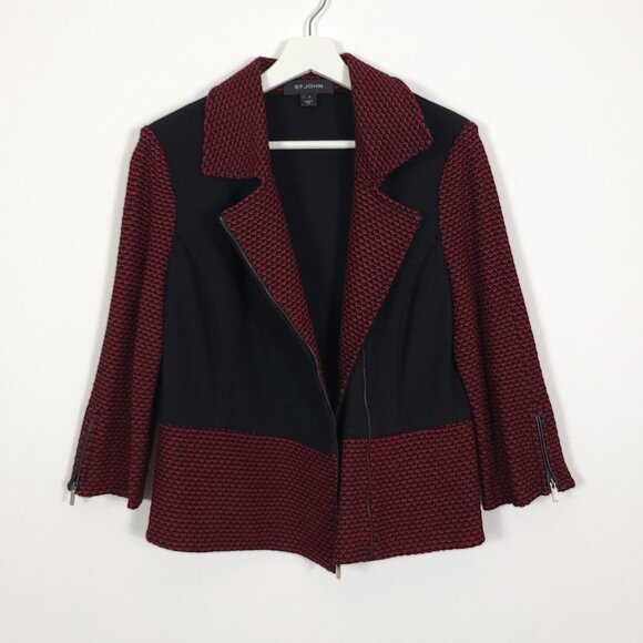 St. John Black & Red Side Zip Jacket Blazer - Picture 1 of 14